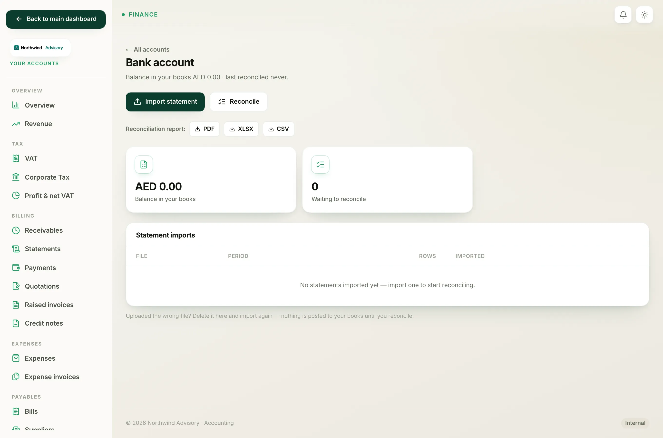 Finished reconciliations are listed with a Locked mark and can no longer be changed line by line.