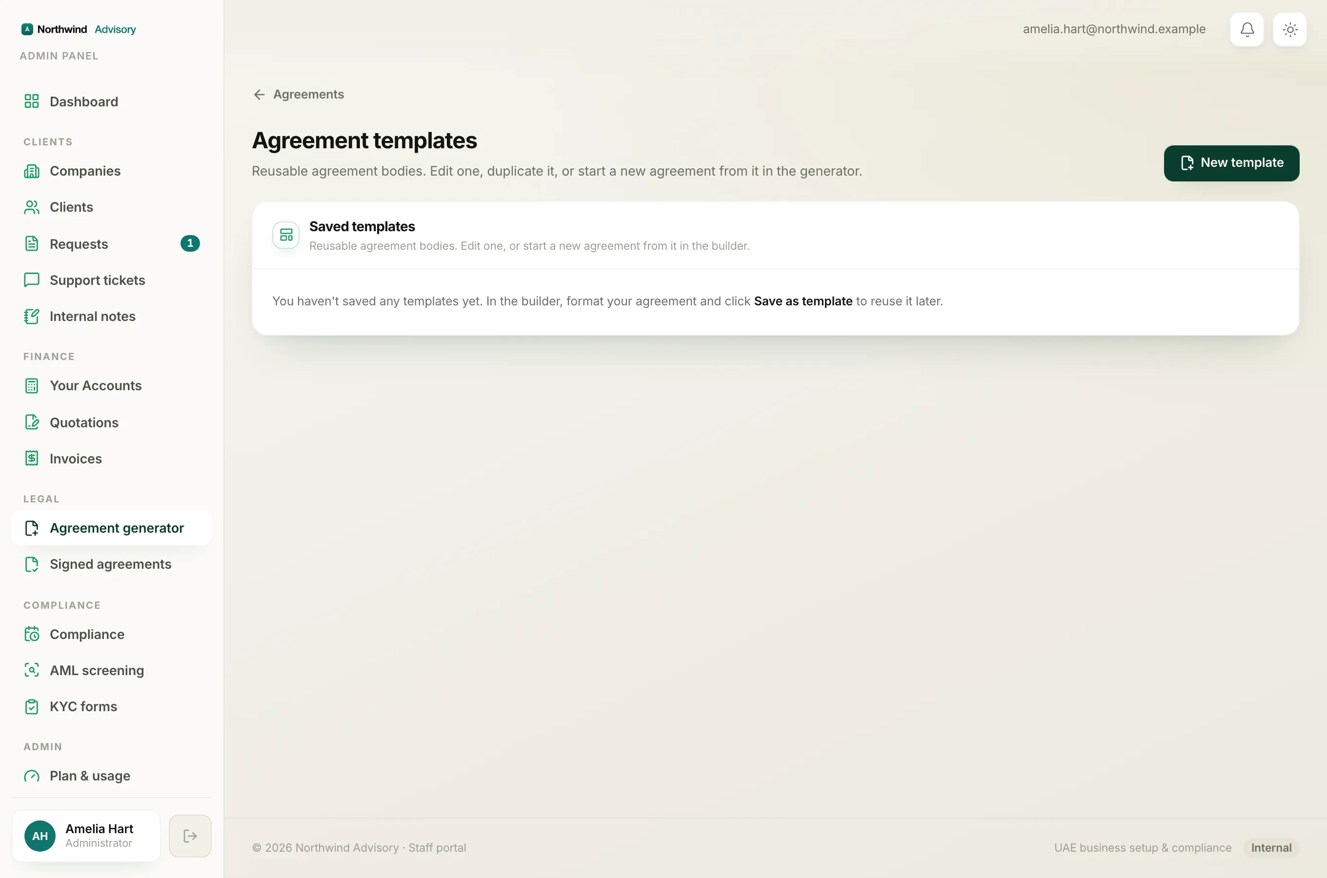 Click the trash icon on a template row to remove it from your list, which never affects agreements you already sent.
