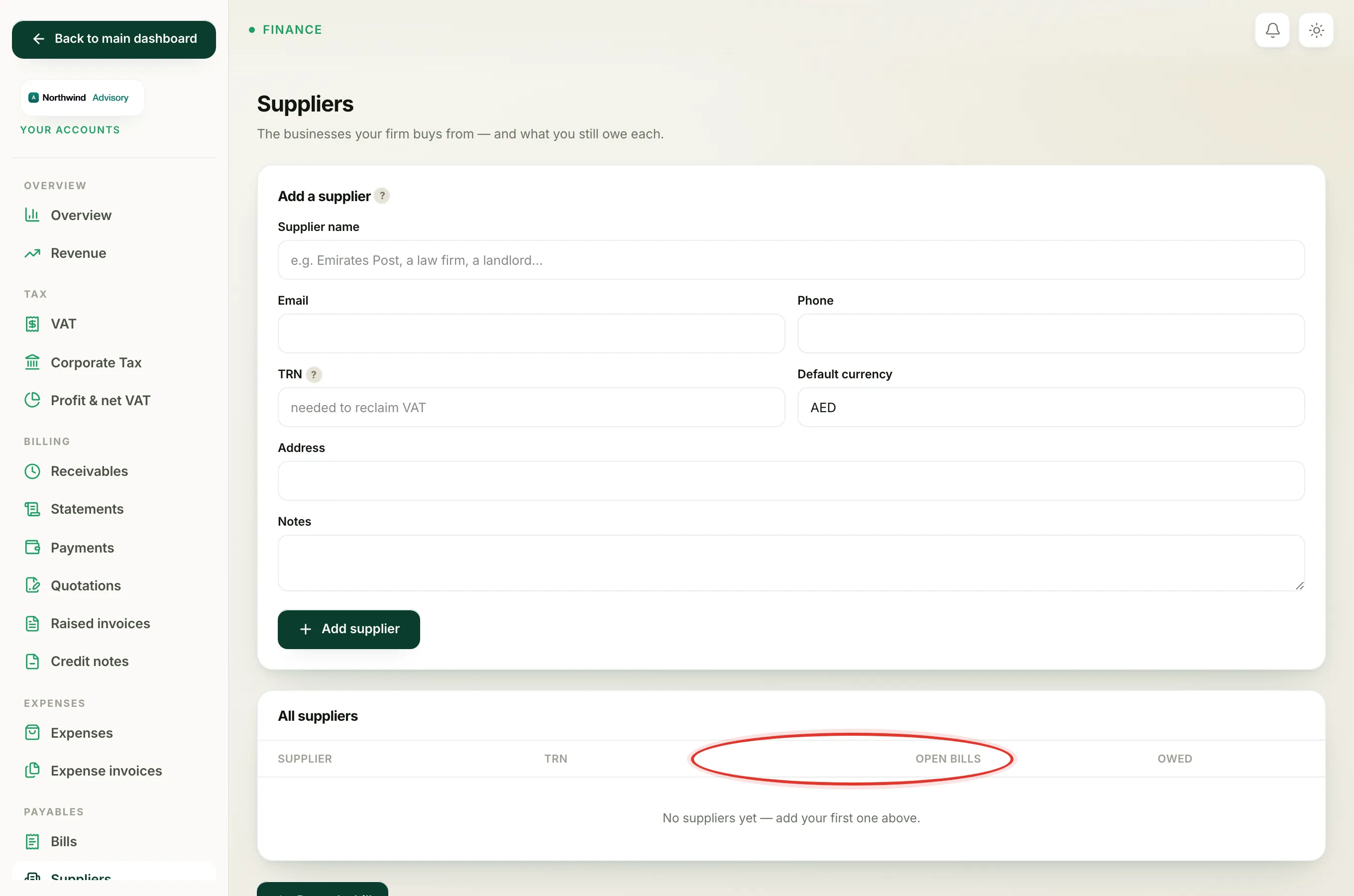 Find the supplier in the Suppliers list and click Open to reach their page and Edit supplier box.