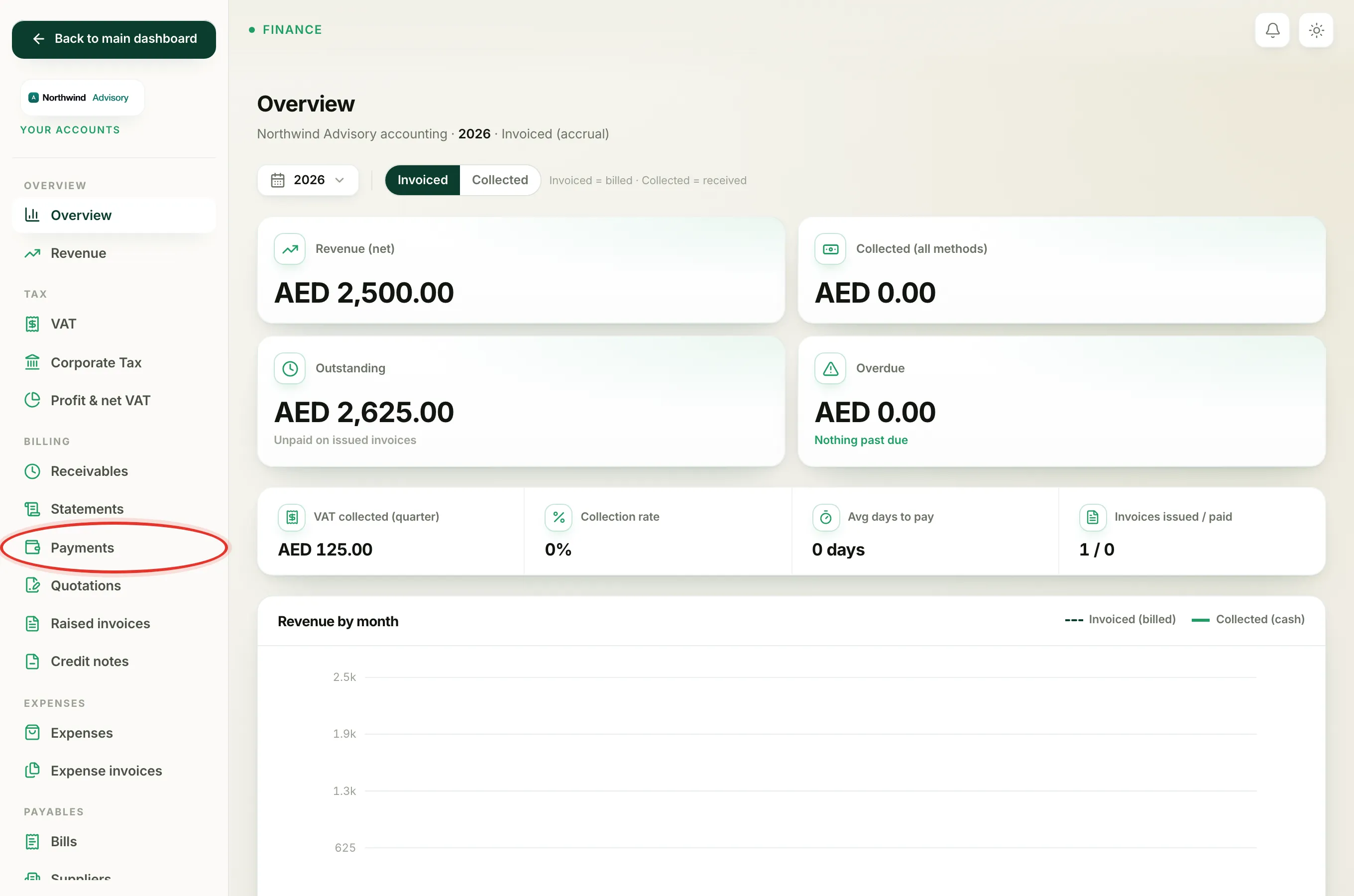 In Your Accounts, under Billing, open Payments to reach the receipts export.