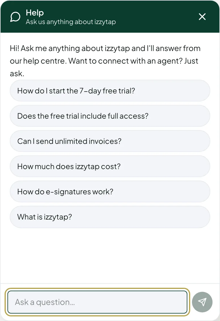 The help window, with suggested questions to get you started