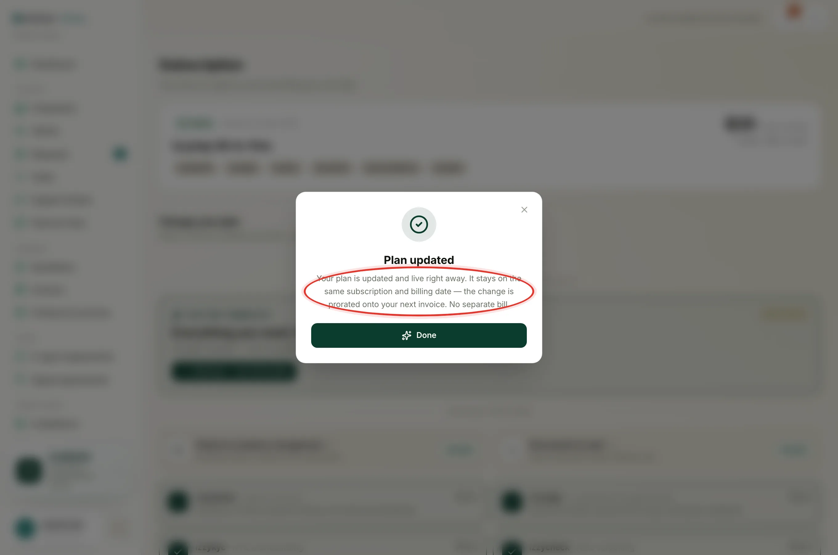 The Plan updated confirmation message